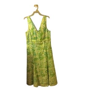 Liz Claiborne Green & White Sleeveless Tropical Floral Summer Dress Size: 6